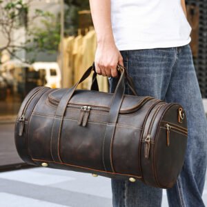 Full Grain Genuine Leather Men Outdoor Travel Bag Large Capacity Weekender Overnight Duffel Bag Leather Travel Bag