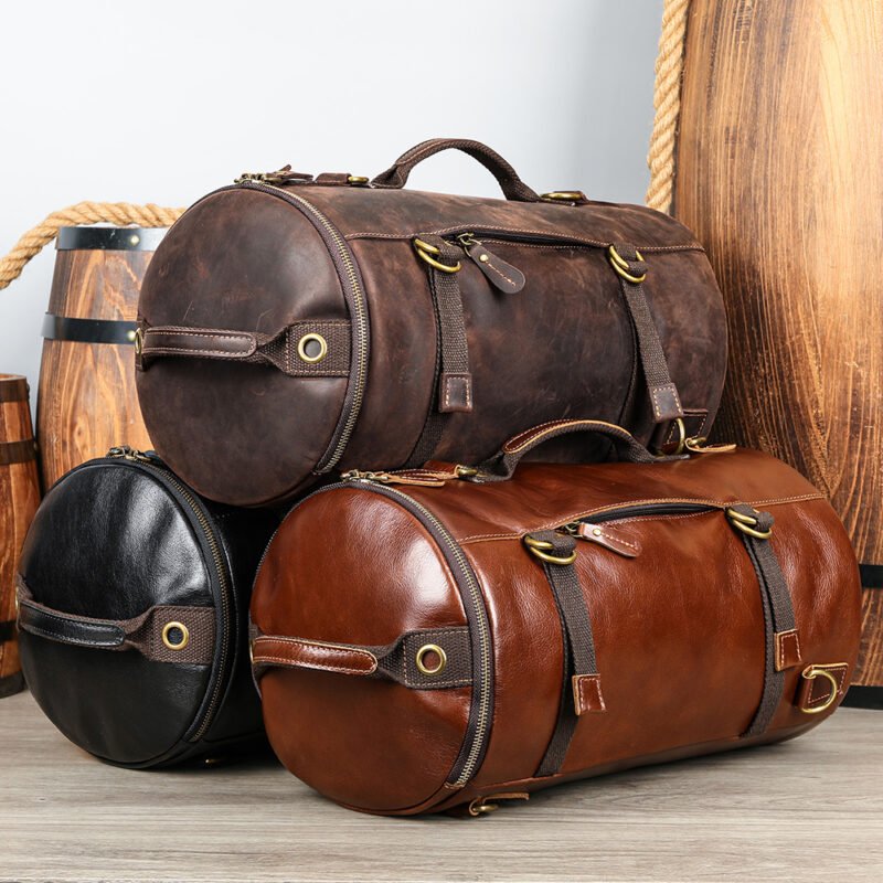 Vintage Men Leather Duffle Travel Shoulder Bag Large Capacity Men Leather Backpack Genuine Leather Travel Bag for Men