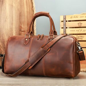 Crazy Horse Genuine Leather Handmade Duffle Bag Large Capacity Weekend Overnight Gym Travel Bag Men Leather Travel Bag