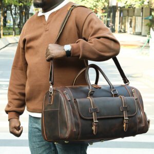 Vintage Men's Crazy Horse Genuine Leather Weekender Holdall Overnight Duffel Bag with Shoe Pouch Men Leather Travel Bag