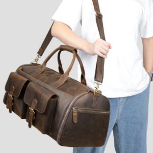 Crazy Horse Leather Men Weekend Luggage Travel Bag with Shoes Compartment Garment Duffle Bags Genuine Leather Travel Bag