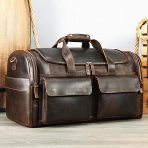 Crazy Horse Genuine Leather Travel Bag Large Capacity Weekend Overnight Outdoor Travel Bag Leather Duffle Bag for Men
