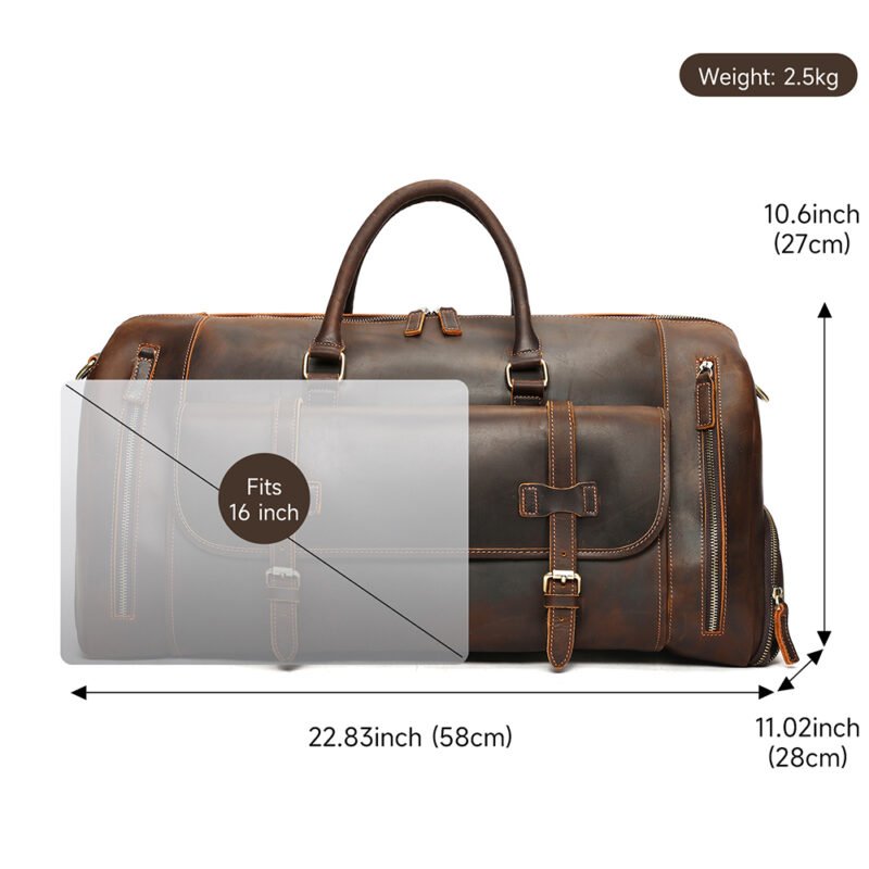 Vintage Men's Crazy Horse Genuine Leather Weekender Holdall Overnight Duffel Bag with Shoe Pouch Men Leather Travel Bag - Image 6