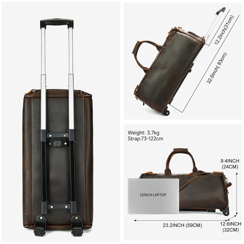 Crazy Horse Genuine Leather Men Folding Travel Bags Trolley Storage Garment Duffel Bag Luggage Men Leather Travel Bags - Image 3