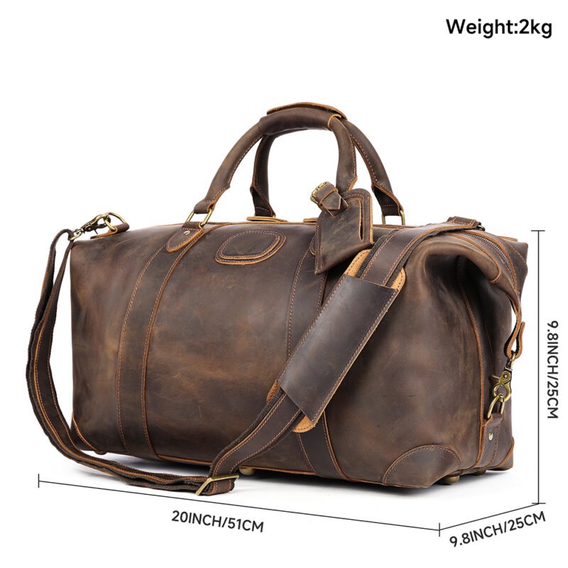 Handmade Crazy Horse Leather Duffle Bags Large Men Travel Weekender Overnight Bag Genuine Leather Travel Bag - Image 4
