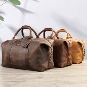 Handmade Crazy Horse Leather Duffle Bags Large Men Travel Weekender Overnight Bag Genuine Leather Travel Bag