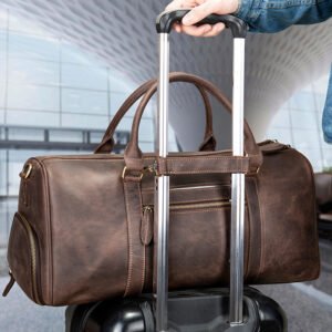 Crazy Horse Leather Weekender Overnight Bag with Shoe Compartment Travel Bags Luggage Men Genuine Leather Duffle Bags