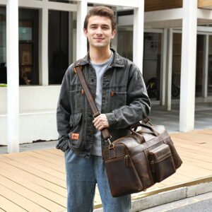 Full Grain Genuine Leather Duffle Bag Large Capacity Outdoor Travel Weekend Overnight Leather Bag Leather Travel Bag Men
