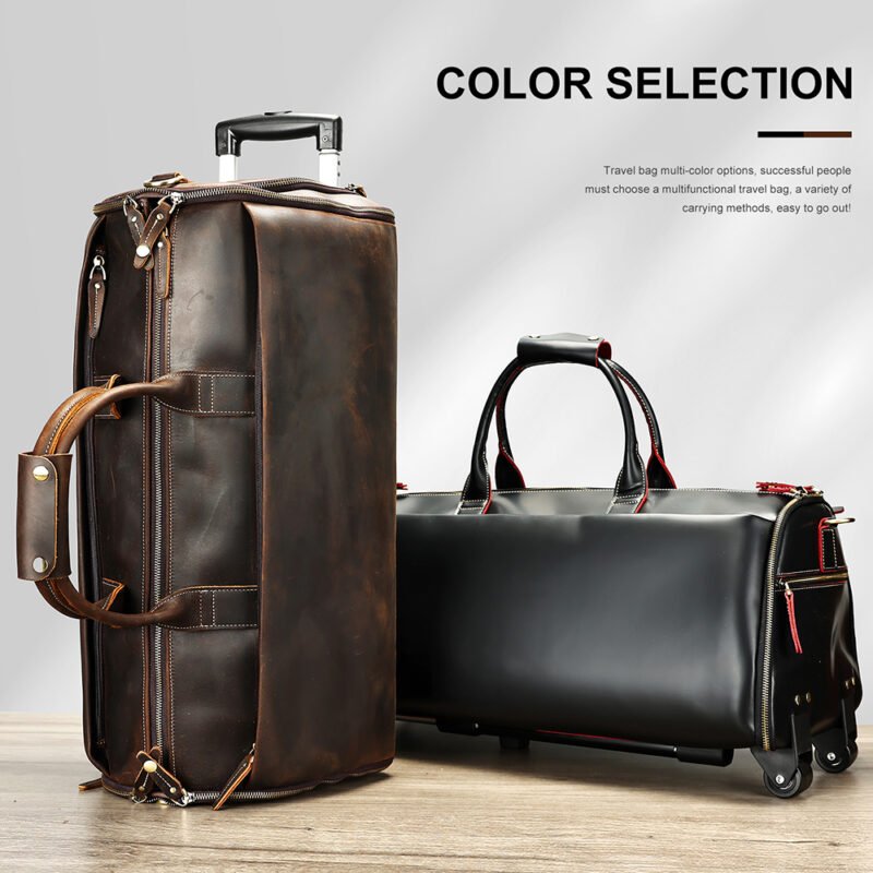 Crazy Horse Genuine Leather Men Folding Travel Bags Trolley Storage Garment Duffel Bag Luggage Men Leather Travel Bags - Image 6