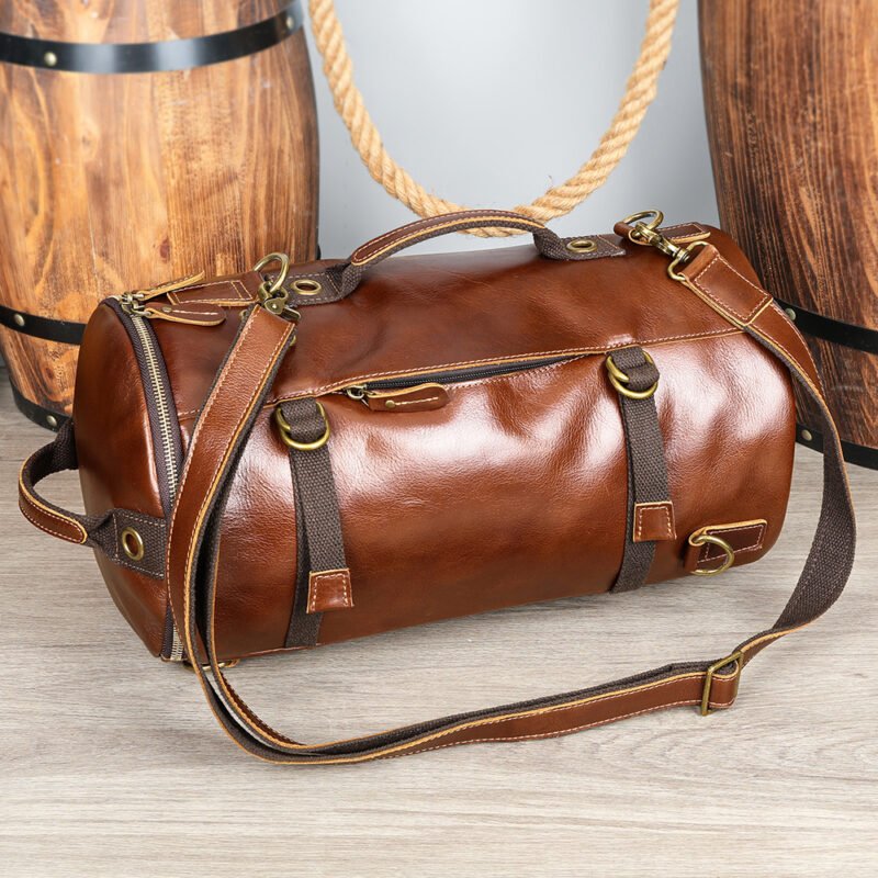 Vintage Men Leather Duffle Travel Shoulder Bag Large Capacity Men Leather Backpack Genuine Leather Travel Bag for Men - Image 9