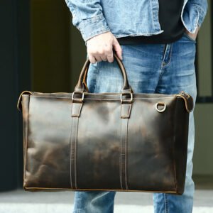 Men Crazy Horse Leather Duffel Bag Large Capacity Weekender Outdoor Travel Duffle Storage Bags Men Leather Travel Bag