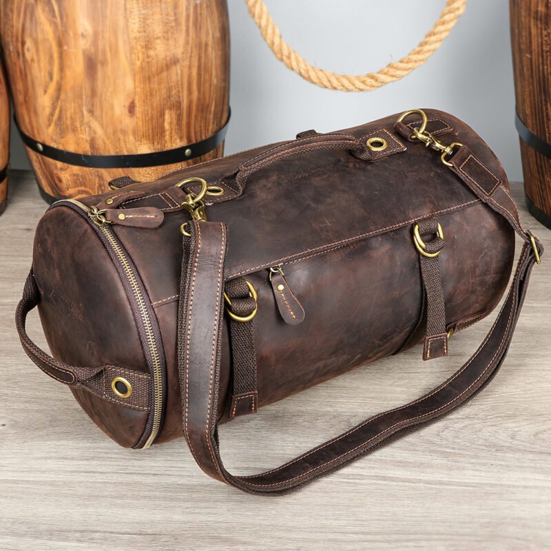 Vintage Men Leather Duffle Travel Shoulder Bag Large Capacity Men Leather Backpack Genuine Leather Travel Bag for Men - Image 7