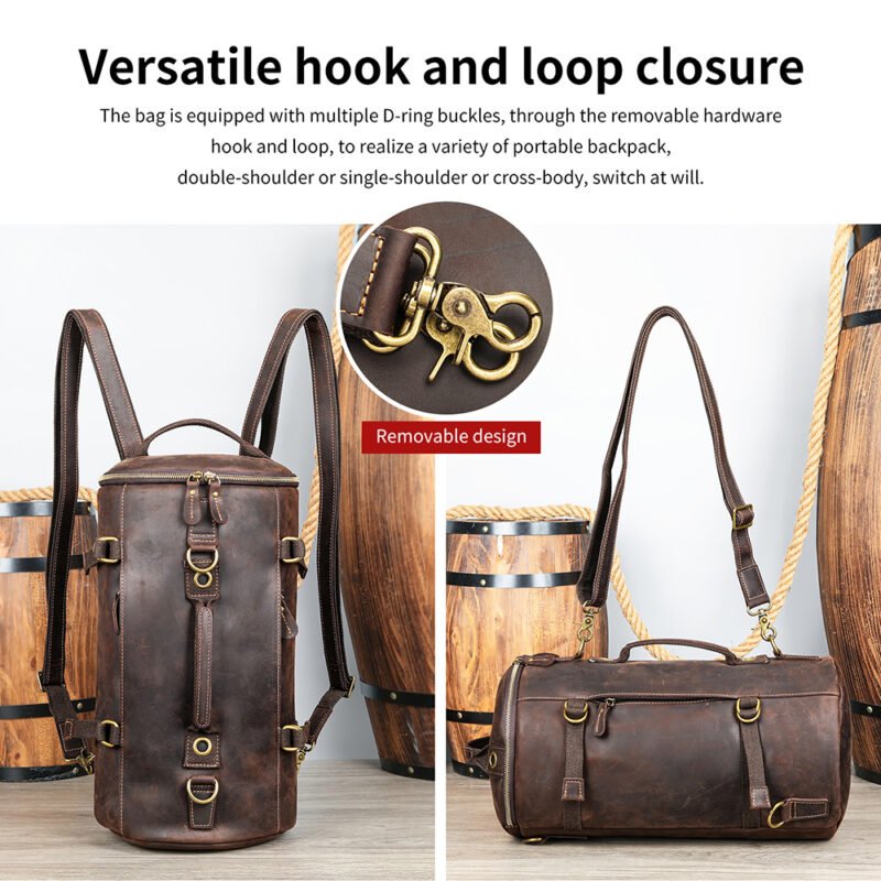 Vintage Men Leather Duffle Travel Shoulder Bag Large Capacity Men Leather Backpack Genuine Leather Travel Bag for Men - Image 4