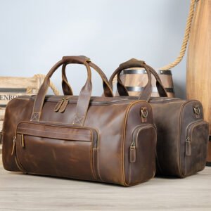Vintage Full Grain Genuine Leather Travel Bag Large Capacity Men Travel Duffel Weekender Bag Leather Travel Bag for Men
