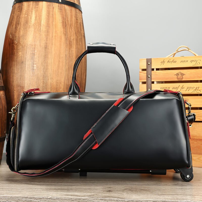 Crazy Horse Genuine Leather Men Folding Travel Bags Trolley Storage Garment Duffel Bag Luggage Men Leather Travel Bags - Image 8