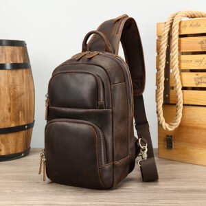 Multi-compartment Double-Pull Leather Chest Bag