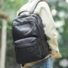 1 (1) Minimalist Solid Color Men Genuine Leather Backpack Bulk Wholesale OEM Custom