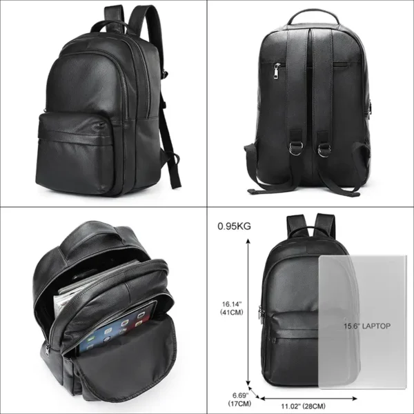 1 (10) Minimalist Solid Color Men Genuine Leather Backpack Bulk Wholesale OEM Custom