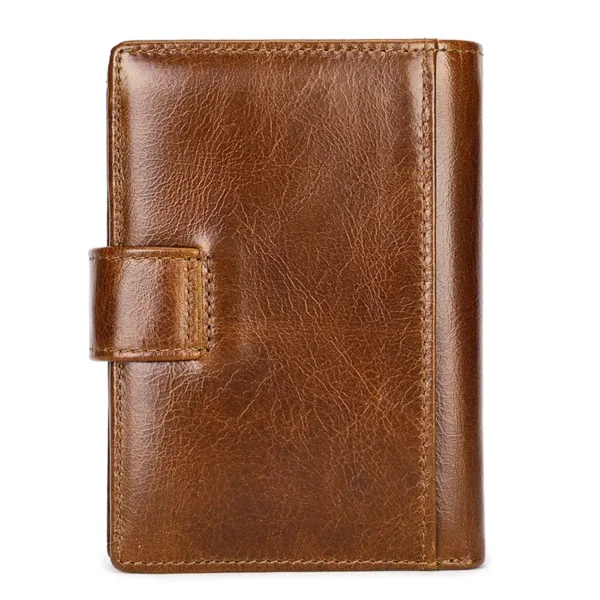 Vintage brown leather wallet with snap closure, classic design