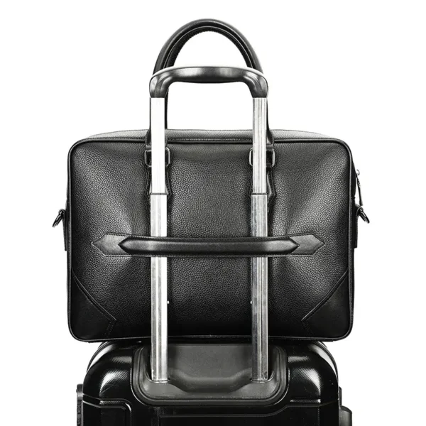 1 (13) Black leather briefcase with trolley sleeve, travel design