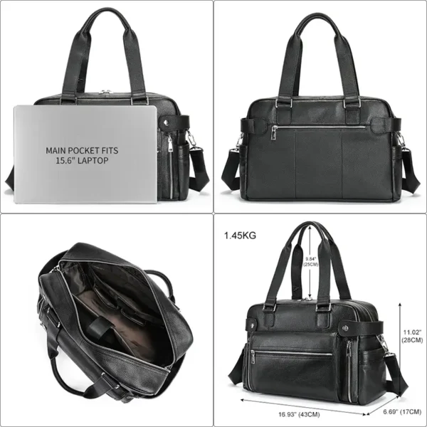 1 (17) Black leather duffle bag multi-angle product display collage