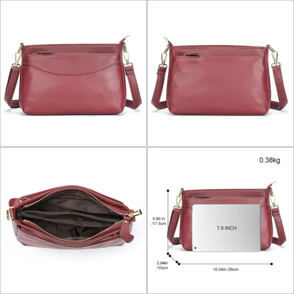 1 (2) Burgundy leather crossbody bag multi-angle collage, front/side/inner views