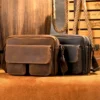 1 (2) Brown leather briefcase with double pockets, studio shot