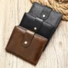Black and brown leather bifold wallets with snap closure