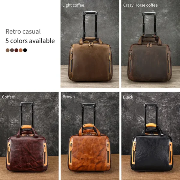 1 (2) Brown leather travel trolley duffle bag color collection display