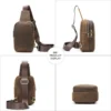 1 (2) Brown leather sling bag multi-angle display, different views
