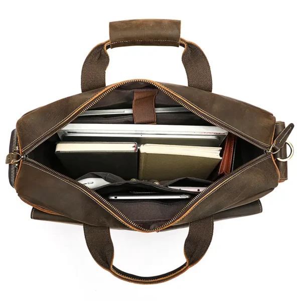 1 (5) Leather duffle bag with trolley sleeve, travel design