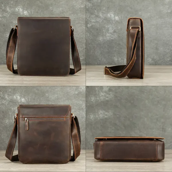 1 (5) Leather crossbody bag 4-angle collage, front/side views