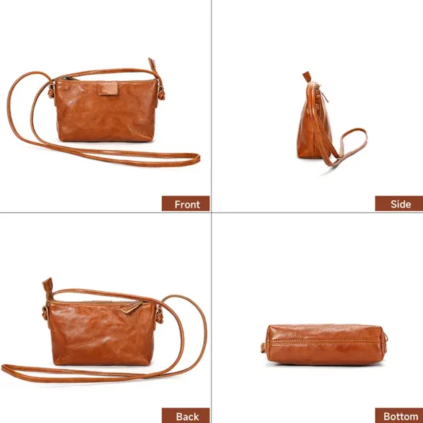 Brown leather crossbody bag multi-angle display, different views