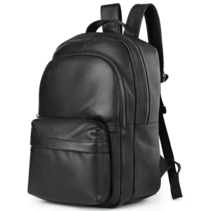 Minimalist Solid Color Men Genuine Leather Backpack Bulk Wholesale OEM Custom