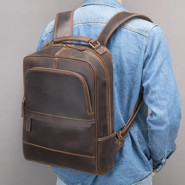 Embossed Texture Men Leather Backpack