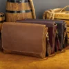 11 Leather messenger bag multi-angle collage, front/side/inner views