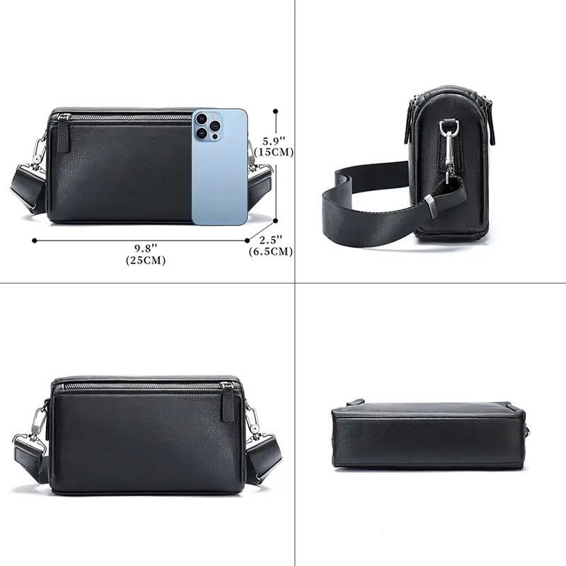 Black leather crossbody bag multi-angle product collage