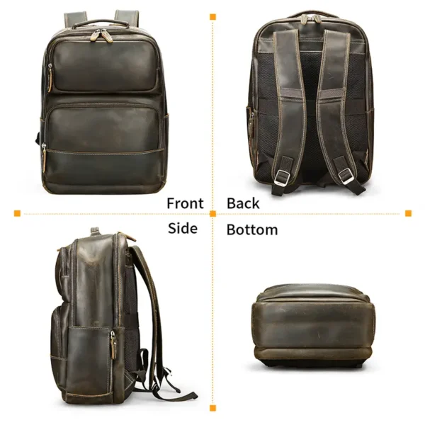 12 Dark brown leather laptop backpack, business design