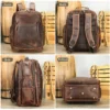 Brown leather backpack multi-angle display, front/side/back views