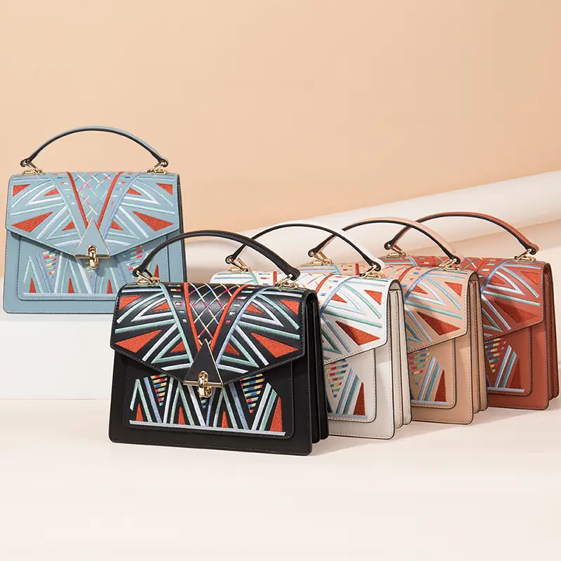 Geometric patterned leather crossbody bags, color collection