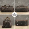 18 Leather duffle bag 4-angle collage, front/side/inner views