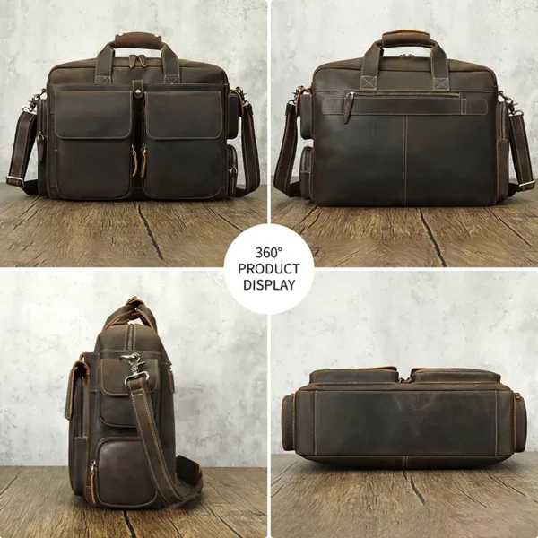 2 Business man carrying brown leather briefcase, city street style