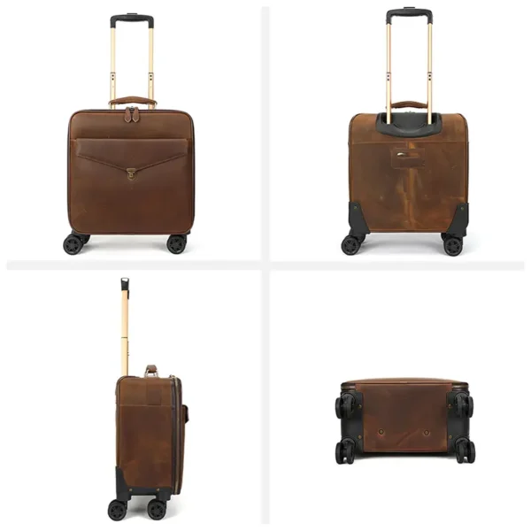 2 Brown leather trolley luggage multi-angle product display collage