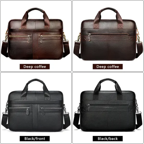 3 Brown and black leather briefcase color comparison collage