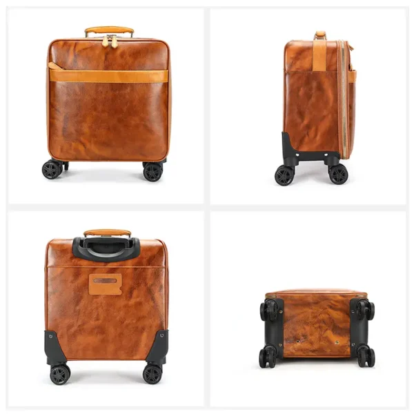 4 Black leather trolley luggage multi-angle product collage