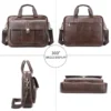5 Brown leather tote bag multi-angle product collage, front/side/back/inner views