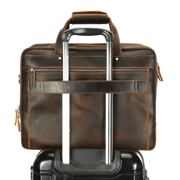 6 Brown leather briefcase with trolley sleeve, travel design