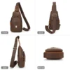 6 Brown leather sling bag 4-angle display, different views