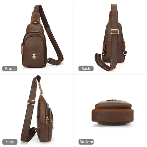 6 Brown leather sling bag 4-angle display, different views
