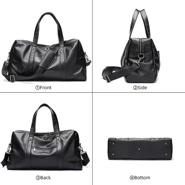 8 Black leather duffle bag multi-angle product collage